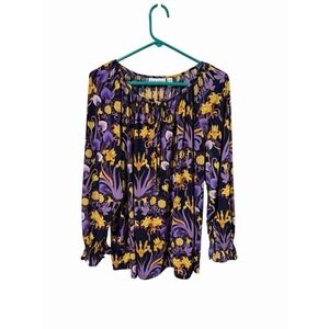 Susan Graver Size 1X Black Purple Blouse‎ Boho